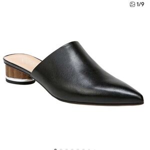 Franco Sarto Viola Soft Black Leather Pointed Toe Low Heel Mules Size 10